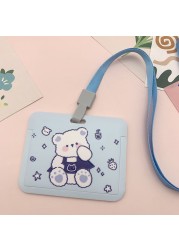 New Women Card Holder Lanyard ID Badge Card Holders Girls Cute Bear Bank Certificate Photocard Name Card Cover Female