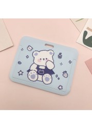 New Women Card Holder Lanyard ID Badge Card Holders Girls Cute Bear Bank Certificate Photocard Name Card Cover Female