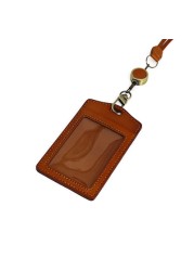 New Fashion ID Badge Holder First Layer Leather High Quality Handmade 100% Genuine Leather Stretch Work ID Hanging Neck Badge Tag