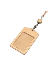 New Fashion ID Badge Holder First Layer Leather High Quality Handmade 100% Genuine Leather Stretch Work ID Hanging Neck Badge Tag