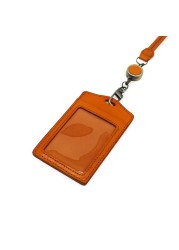 New Fashion ID Badge Holder First Layer Leather High Quality Handmade 100% Genuine Leather Stretch Work ID Hanging Neck Badge Tag