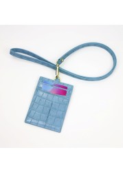 ID card holder for men and women, new, crocodile embossed leather, decorated lettering