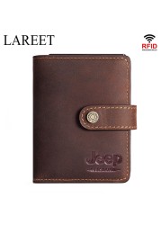 Short RFID Men Thin Bank Wallets Credit Card Holder Slim Male Nut Zipper Hasp Purse Genuine Leather Passport Travel Bags