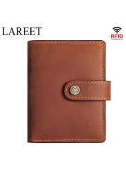 Short RFID Men Thin Bank Wallets Credit Card Holder Slim Male Nut Zipper Hasp Purse Genuine Leather Passport Travel Bags