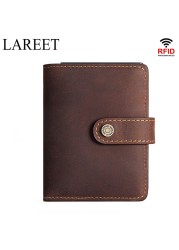 Short RFID Men Thin Bank Wallets Credit Card Holder Slim Male Nut Zipper Hasp Purse Genuine Leather Passport Travel Bags