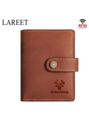 Short RFID Men Thin Bank Wallets Credit Card Holder Slim Male Nut Zipper Hasp Purse Genuine Leather Passport Travel Bags