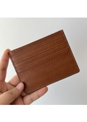 Free Custom Leather Card Case 100% Cowhide Credit Card Holder Mini Wallet Men Women Pocket Card Wallet With 6 Card Slots