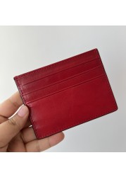 Free Custom Leather Card Case 100% Cowhide Credit Card Holder Mini Wallet Men Women Pocket Card Wallet With 6 Card Slots