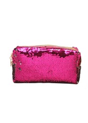 Small Embroidery Cosmetic Bag Women Girls Portable Makeup Bag with Shiny Sequins Travel Organizer Zipper Box