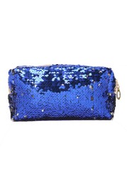 Small Embroidery Cosmetic Bag Women Girls Portable Makeup Bag with Shiny Sequins Travel Organizer Zipper Box