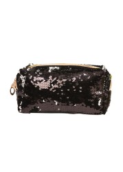 Small Embroidery Cosmetic Bag Women Girls Portable Makeup Bag with Shiny Sequins Travel Organizer Zipper Box