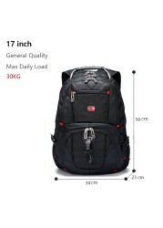 Crossten 17 Inch Durable Laptop Backpack 45L Travel Bag College Book Bag USB Charging Port Water Resistant Swiss-Multifunction