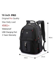 Crossten 17 Inch Durable Laptop Backpack 45L Travel Bag College Book Bag USB Charging Port Water Resistant Swiss-Multifunction