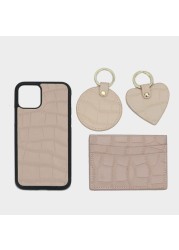 Customized Name Card Holder Leather Heart Keychain Embossed Crocodile Leather Phone Case for iPhone 11,12 Pro Max Gift Box Set