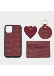 Customized Name Card Holder Leather Heart Keychain Embossed Crocodile Leather Phone Case for iPhone 11,12 Pro Max Gift Box Set