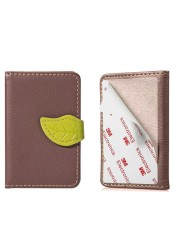 Creative PU Leather Phone Wallet Case Women Men Credit Card Holder Pocket Sticker 3M Adhesive Fashion Card Holder Mobile Phone Card Holder