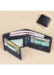 Men's Rfid Blocking Genuine Leather Bifold Wallet Vintage Slim Short Multifunctional Large Capacity Cowhide Wallet Money Clip