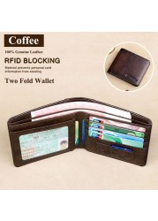 Men's Rfid Blocking Genuine Leather Bifold Wallet Vintage Slim Short Multifunctional Large Capacity Cowhide Wallet Money Clip