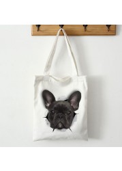 Reusable Canvas Shopping Bag Women Bag With French French Bulldog Print Students Teacher Book Travel Storage Shoulder Bags