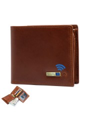 Smart Anti-lost Wallet Compatible Leather Short Credit Card Holders Male Coin Purse Genuine Leather Men Wallets Free Engraving