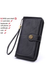 High Quality Women Wallet RFID Anti-theft Leather Wallets For Woman Long Zipper Large Ladies Clutch Bag Female Purse Card Holder