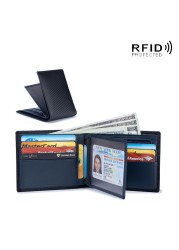 Rfid-محفظة من الجلد الطبيعي وألياف الكربون للرجال ، محفظة رجالية من الجلد الطبيعي مع حامل بطاقات ، محفظة صغيرة ، محفظة سوداء