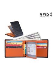 Rfid-محفظة من الجلد الطبيعي وألياف الكربون للرجال ، محفظة رجالية من الجلد الطبيعي مع حامل بطاقات ، محفظة صغيرة ، محفظة سوداء