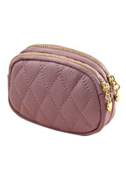 D0LF Women's Faux Leather Mini Wallet Double Zipper Diamond Multi Coin Purse Clutch