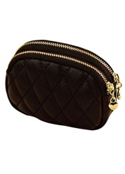 D0LF Women's Faux Leather Mini Wallet Double Zipper Diamond Multi Coin Purse Clutch