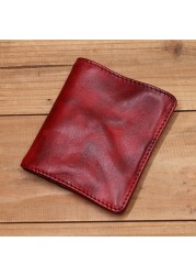 Genuine Leather Men Wallet Male Women Vintage Retro Wrinkle Short Small Slim Bifold Pocket Wallet With Card Holder High Quality