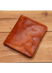 Genuine Leather Men Wallet Male Women Vintage Retro Wrinkle Short Small Slim Bifold Pocket Wallet With Card Holder High Quality