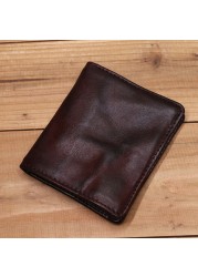 Genuine Leather Men Wallet Male Women Vintage Retro Wrinkle Short Small Slim Bifold Pocket Wallet With Card Holder High Quality