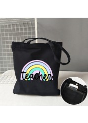 Teacher life rainbow small cotton bag teacher canvas bag graduation gifts tote big teachers appreciation or year-end gift