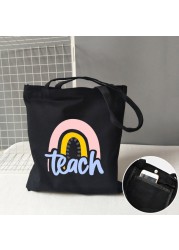 Teacher life rainbow small cotton bag teacher canvas bag graduation gifts tote big teachers appreciation or year-end gift