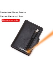 Carbon Fiber Card Holder Wallets Men Customize RFID Black Magic Tri-fold Leather Slim Small Wallet Small Money Bag Male Purse 2021