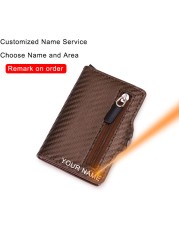 Carbon Fiber Card Holder Wallets Men Customize RFID Black Magic Tri-fold Leather Slim Small Wallet Small Money Bag Male Purse 2021