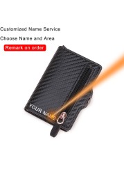 Carbon Fiber Card Holder Wallets Men Customize RFID Black Magic Tri-fold Leather Slim Small Wallet Small Money Bag Male Purse 2021