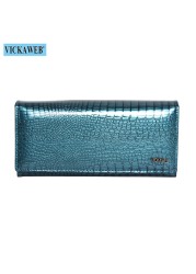 Women's Genuine Leather Magnetic Clip Wallet Fashion Long Wallet Card Holder Free Gift