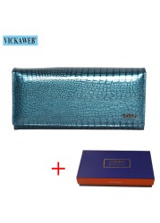 Women's Genuine Leather Magnetic Clip Wallet Fashion Long Wallet Card Holder Free Gift