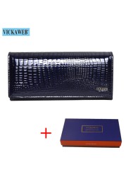 Women's Genuine Leather Magnetic Clip Wallet Fashion Long Wallet Card Holder Free Gift