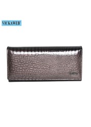 Women's Genuine Leather Magnetic Clip Wallet Fashion Long Wallet Card Holder Free Gift