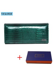 Women's Genuine Leather Magnetic Clip Wallet Fashion Long Wallet Card Holder Free Gift