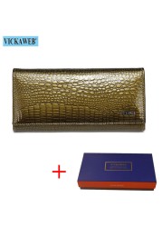 Women's Genuine Leather Magnetic Clip Wallet Fashion Long Wallet Card Holder Free Gift