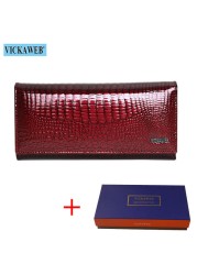 Women's Genuine Leather Magnetic Clip Wallet Fashion Long Wallet Card Holder Free Gift