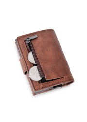 DIENQI - Leather & Leather Business Card Holder for Men with Rfid Lock, Pocket Case, Smart Wallet