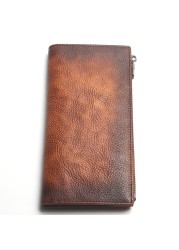 Genuine leather brushed color wallet ladies first layer cowhide long wallet large capacity retro clutch bag