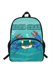 16 Inch Crab Print Backpack, for Teenagers, Boys, Kids, Students, School, Laptop, Travel Bag