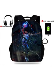 High Quality Durant Print USB Charging Backpack Boys/Girls Travel Bag For Teenagers Student School Bag