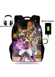 High Quality Durant Print USB Charging Backpack Boys/Girls Travel Bag For Teenagers Student School Bag