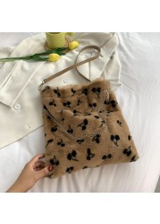 Retro Leopard Print Bags for Women 2021 Soft Plush Female Shoulder Bags Large Capacity Travel Backpack Winter Warm Fluffy Handbags